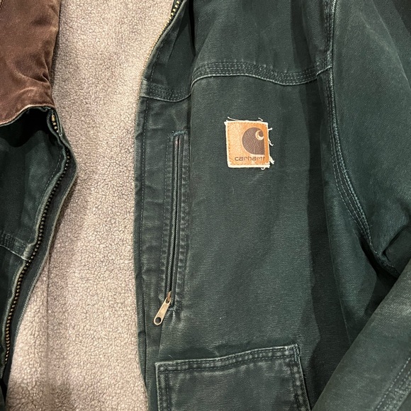2XL Emerald Green Vtg Distressed Sherpa Lined Carhartt Duck Jacket - Picture 8 of 8